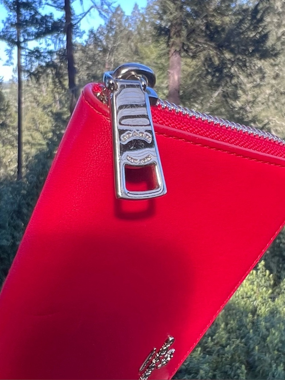 COACH Red Leather Zip-Around Wallet w Silver Hardware AUTHENTIC - Picture 9 of 12